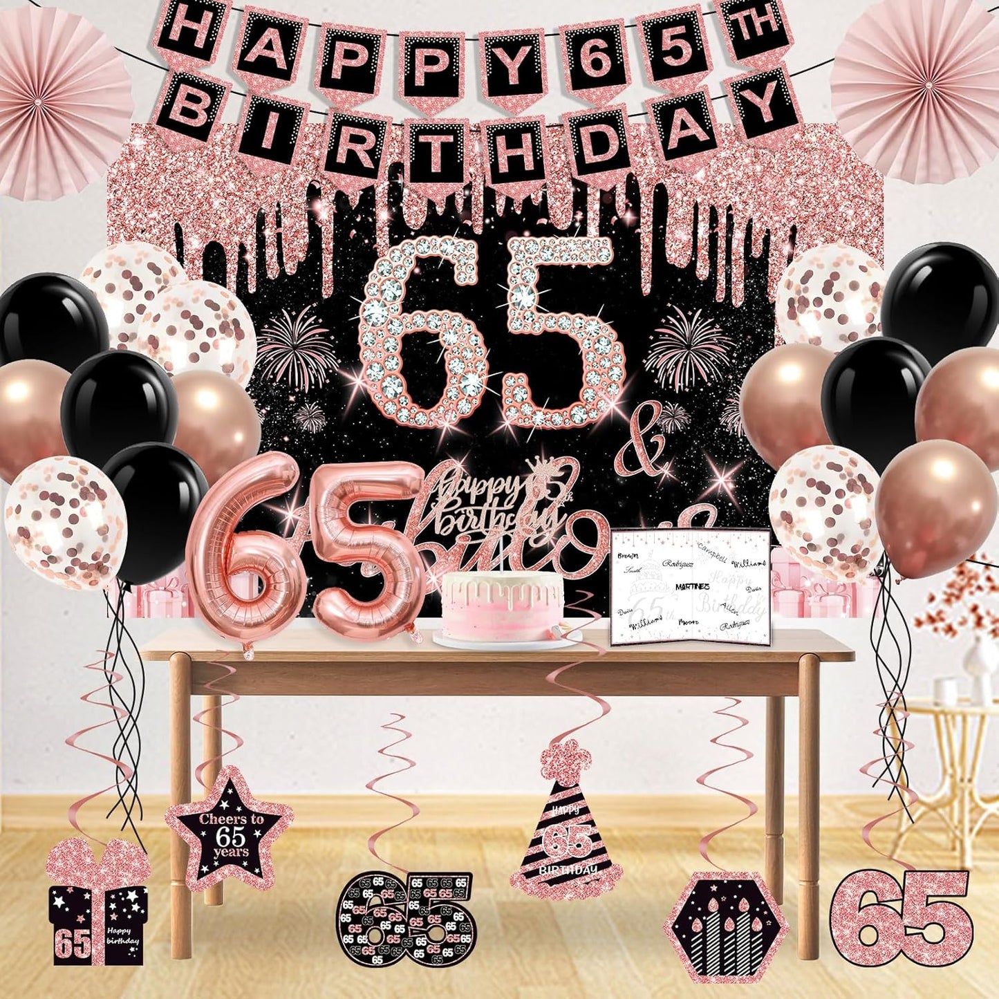 40th Birthday Decorations for Women,32pcs 40th Birthday Party Decorations,Including Backdrop, Crown,Sash,banner, Hanging Swirl,Cake Topper,balloons,Paper Fans,Anniversary Card and paper fans