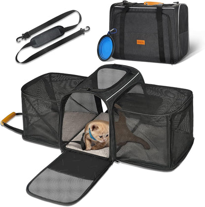 Morpilot Cat Carrier Soft - Portable Pet Carrier for Small or Medium Cats, Dogs and Puppy up to 14lbs, Airline Approved Dog Carrier with Safety Buckle - (Dark Gray)