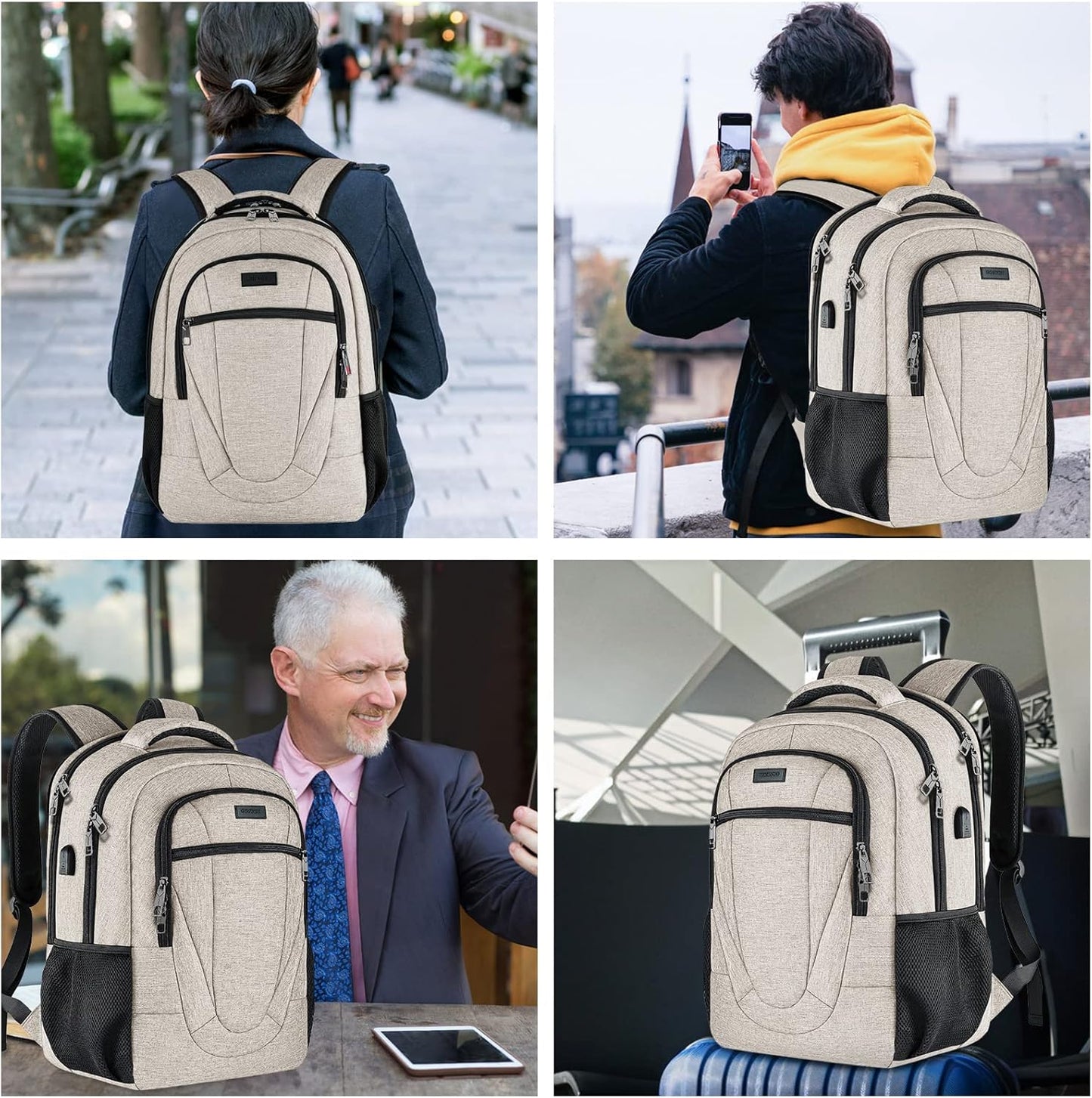 Backpack for Men and Women, School Backpacks for Teen Boys and Girls, Black Water Resistant Back Pack, Business Men Sturdy Computer Bag with USB Charging Port, Gifts
