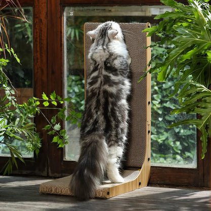 FUKUMARU Cat Scratcher, 26.8 Inch L Shaped Cat Scratch Pad for Indoor Cats | Vertical Cat Scratching Board with Ball Cat Toy, Cardboard Cat Scratcher for Wall Sofa Couch, Kitten Scratching Post, Large
