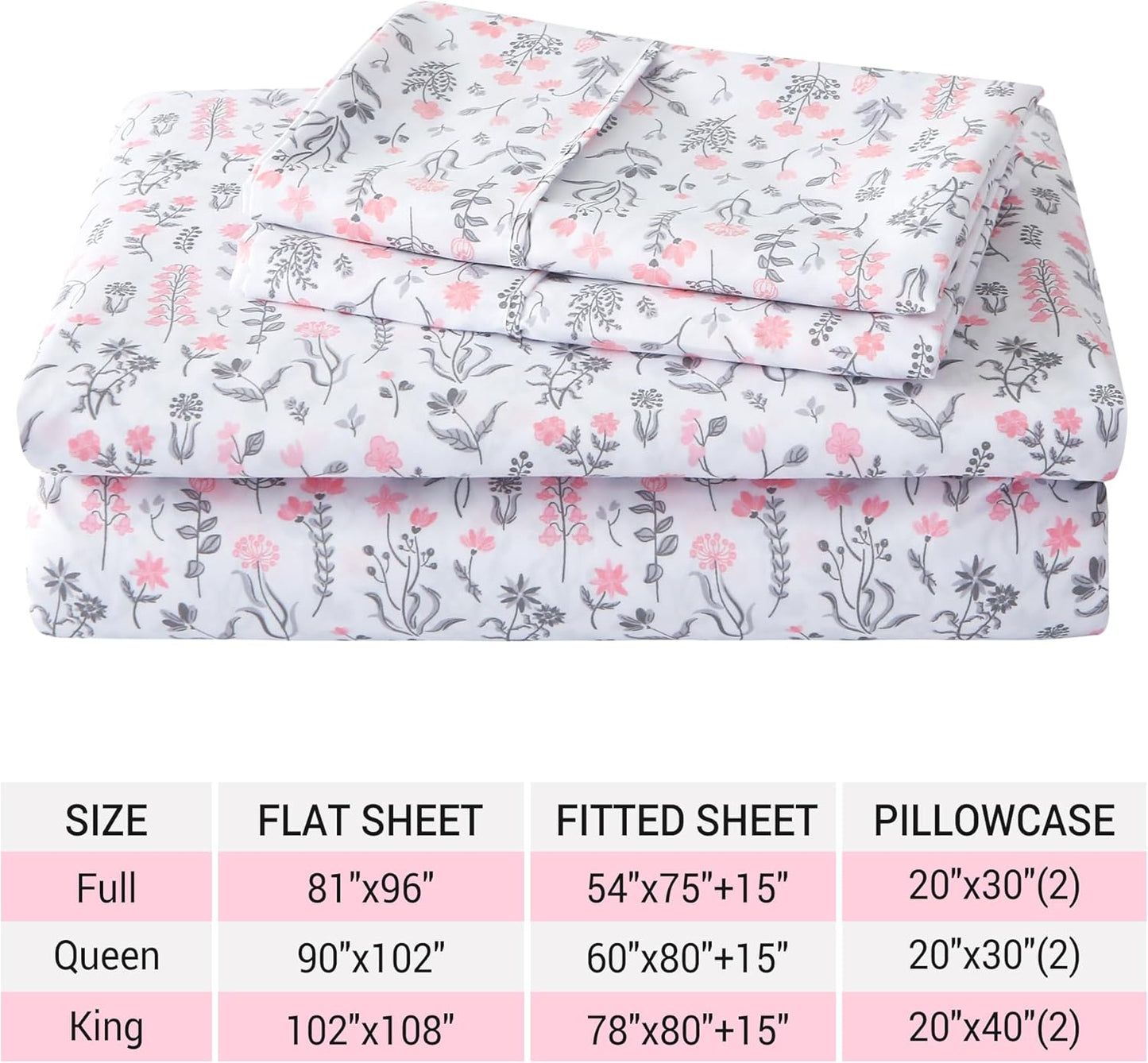 Viviland Floral Queen Sheet Set - 4 Piece Vintage Pink & Yellow Flower Patterned Bed Sheets - Soft, Breathable Microfiber Sheets with Deep Pocket, Non-Slip Fitted Sheets & Pillowcases