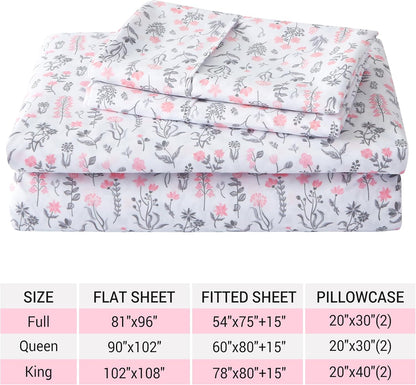 Viviland Floral Queen Sheet Set - 4 Piece Vintage Pink & Yellow Flower Patterned Bed Sheets - Soft, Breathable Microfiber Sheets with Deep Pocket, Non-Slip Fitted Sheets & Pillowcases
