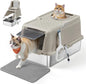 Feandrea Stainless Steel Cat Litter Box with Flip Lid, XL Enclosed Litter Box for Cats up to 15 kg, with Leak-Proof Design, Scoop, Brush, Dual Entry, Cappuccino Beige UPPT005K01