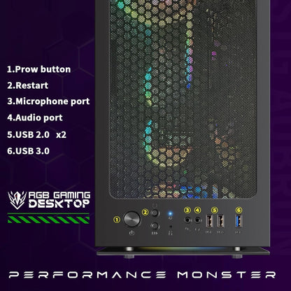 STGAubron Gaming PC Computer Desktop, GeForce RTX 2060 Super, Intel Core i7 8th up to 4.1GHz, 16G DDR4, 1T SSD, 600M WiFi, BT 5.0, RGB Fan x6, Windows 11 Home