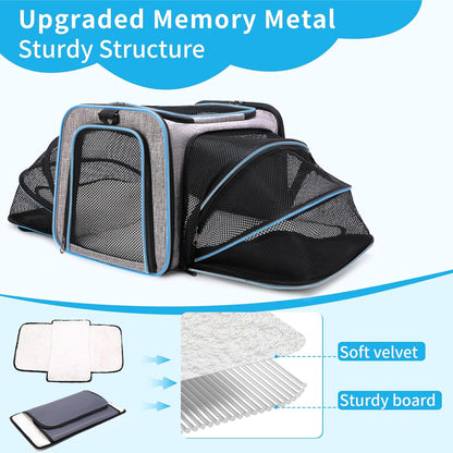 Expandable Cat Carrier,Pet Carrier Airline Approved 5-Side Ventilation Soft Cat Carrier Bag with Removable Fleece Pad and Shoulder Straps Fit Pets (40L x 25W x 25H cm)