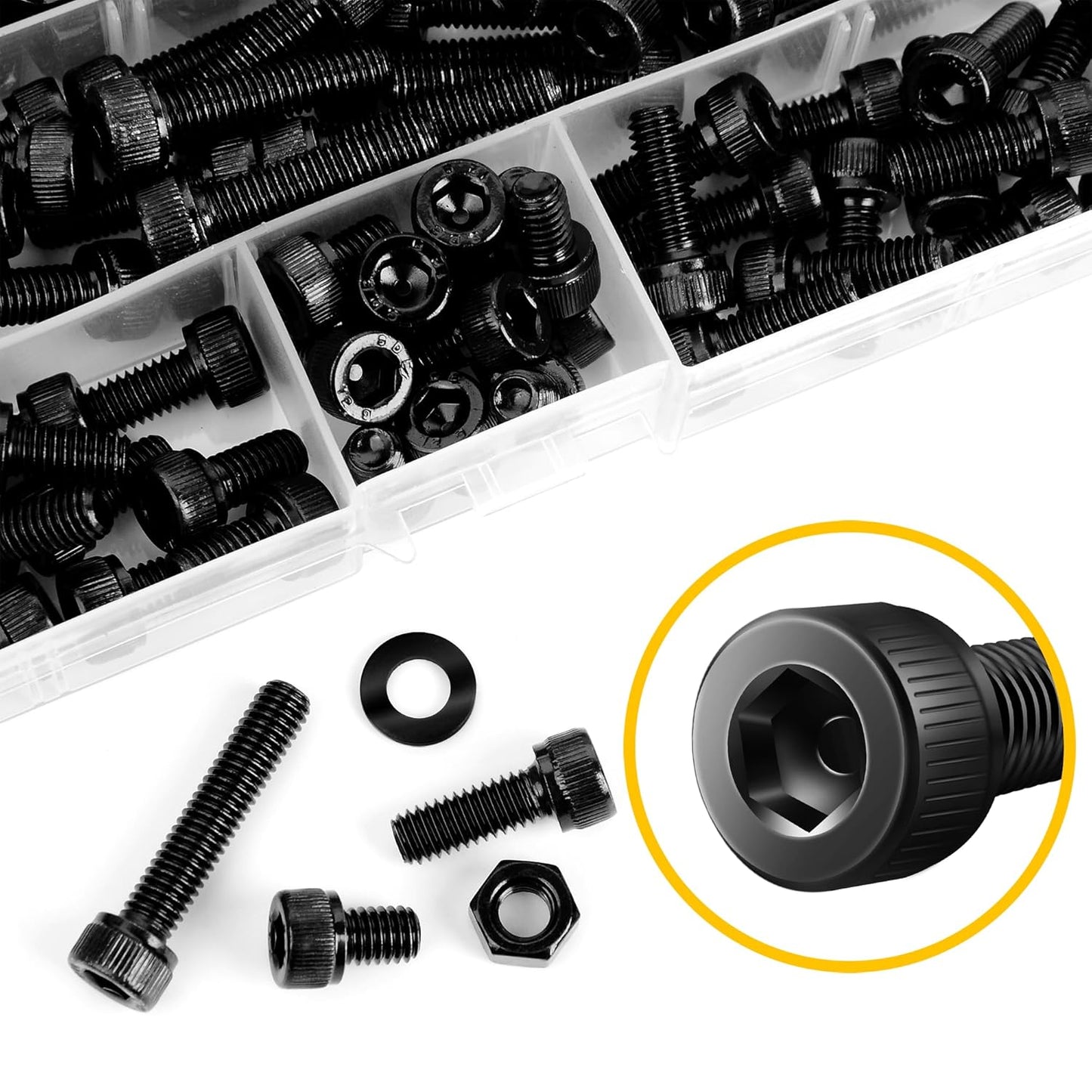 Mywish 900Pcs Metric Screw Assortment, M3 M4 M5 M6 Screw Assortment Kit 304 Stainless Steel Hex Socket Button Head Socket Cap Metric Screws Bolts & Flat Washers/Nuts/Hex Wrenches 16 Sizes 8MM to 20MM