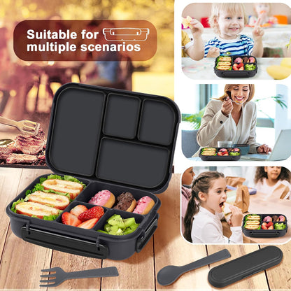 Amathley Lunch Box Kids,Bento Box Adult Lunch Box,Leakproof Lunch Containers for Adults/Kids/Toddler,1200ML-4 Compartments bento Lunch box with Utensil,Microwave & Dishwasher Safe(Dark Gray)