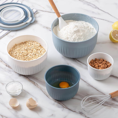 COOK WITH COLOR Prep Bowls with Lids- 8 Piece Nesting Plastic Small Mixing Bowl Set with Lids (Teal Ombre)