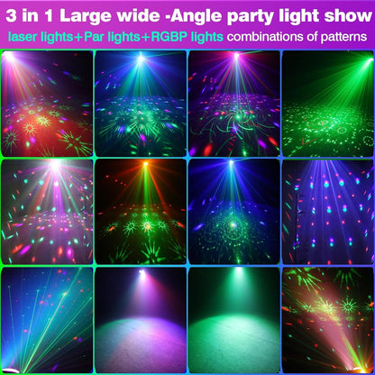 DJ Disco Light, Stage Party Lights, Rechargeable Laser Light Sound Activated RGB Led Flash Strobe Projector with Remote Control for Christmas Karaoke Pub KTV Bar Birthday Wedding