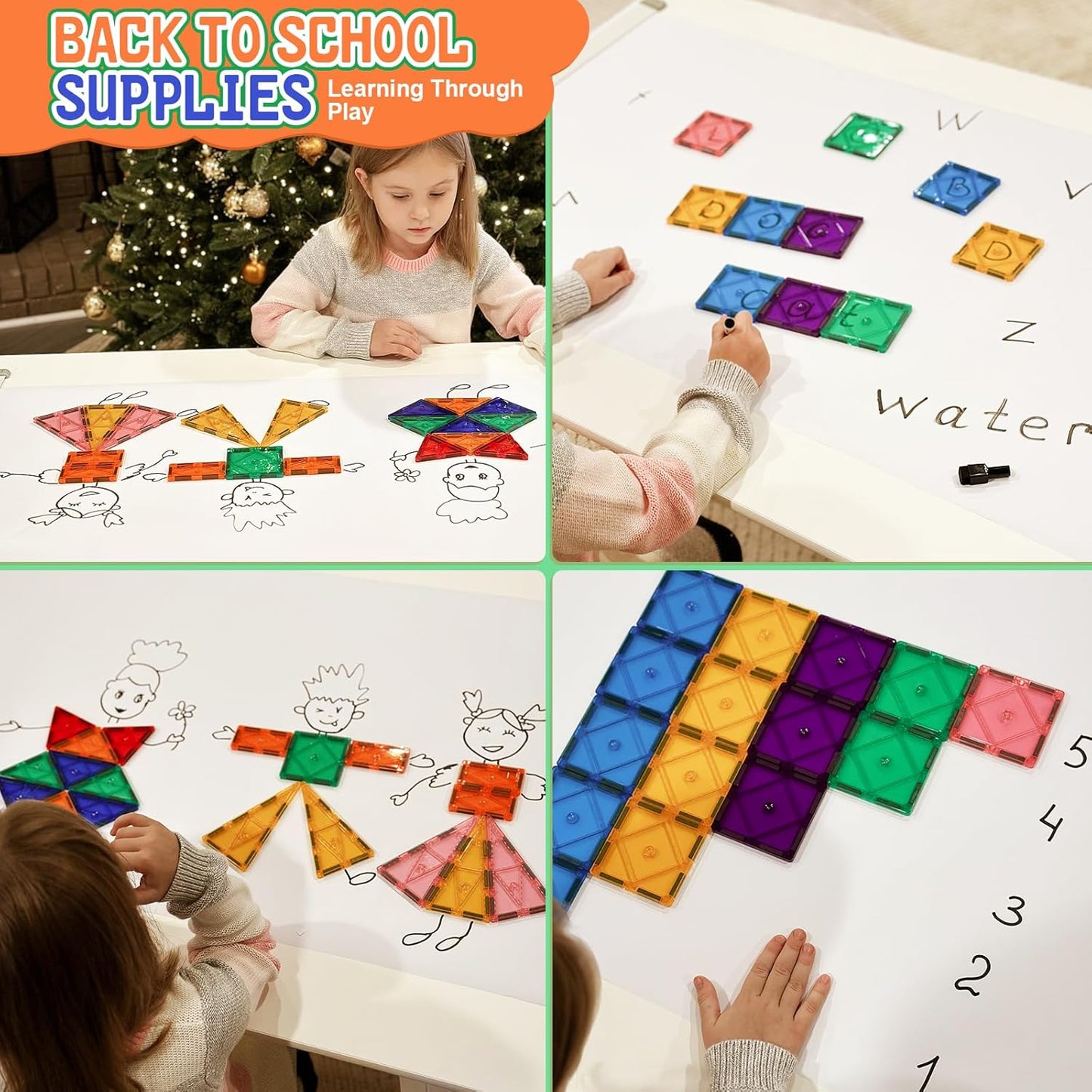 Magnetic Tiles Building Blocks 102pcs Advanced Set STEM Toys for 3+ Year Old Boys and Girls Montessori Toys Toddler Kids Activities Games Christmas New Year Gifts Classroom Must Haves School Supplies