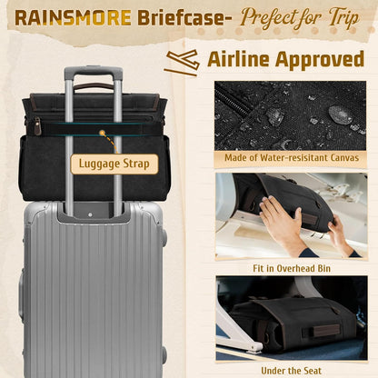 RAINSMORE Canvas Messenger Bag Men 17-17.3 Inch Laptop Bag Computer Briefcase Water Resistant Satchel Bag for Men Work Office - PuriLite