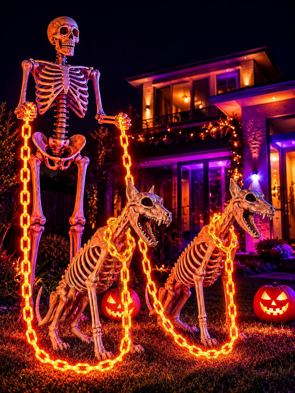 Battery Halloween Chain Lights 10 FT 160 LED Orange Light-Up Plastic Timer