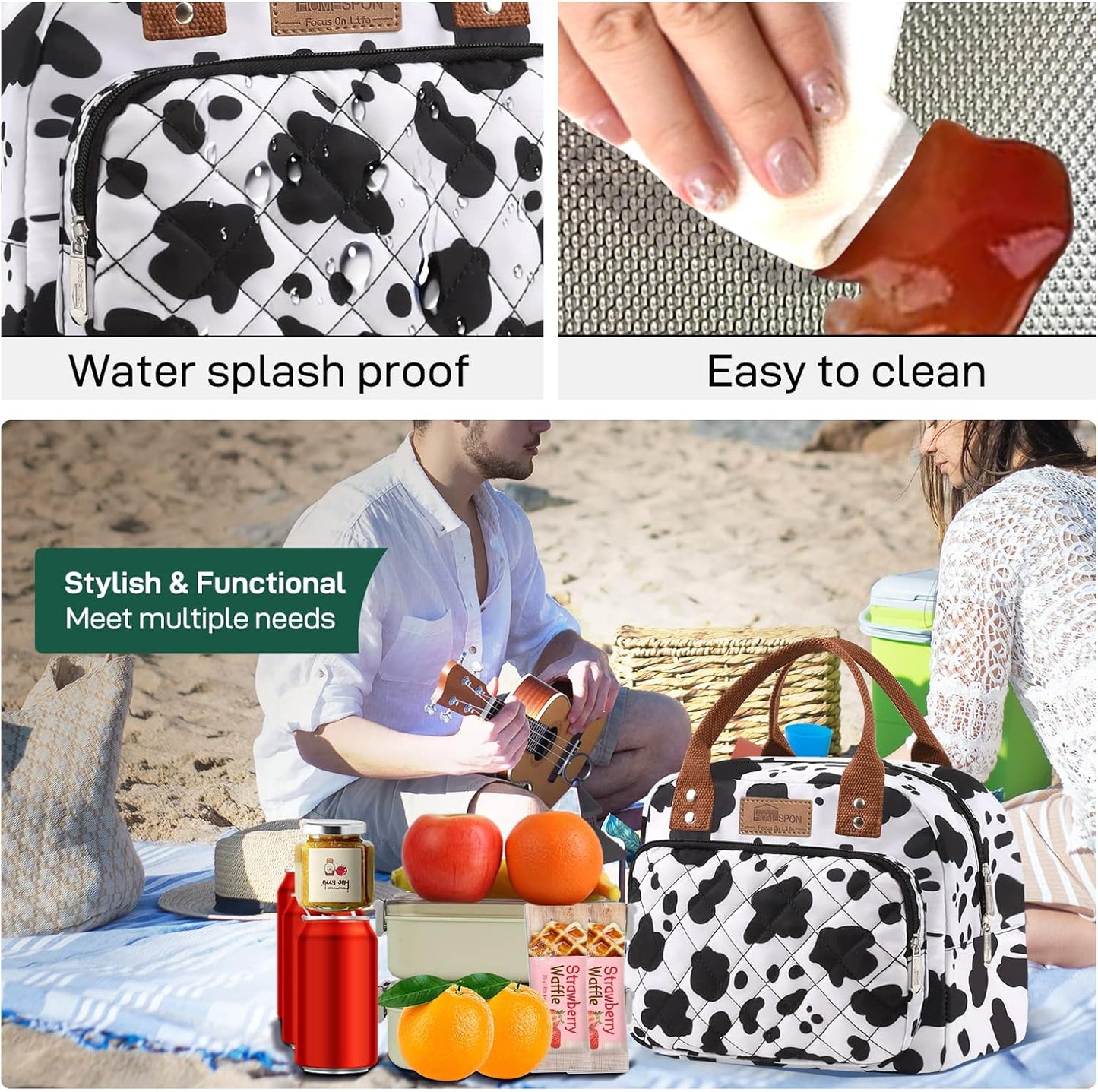 HOMESPON Lunch Bag for Woman Man Adults with Front Pocket Insulated Lunch Tote Lunch Box Container for Work Picnic or Travel(Black)