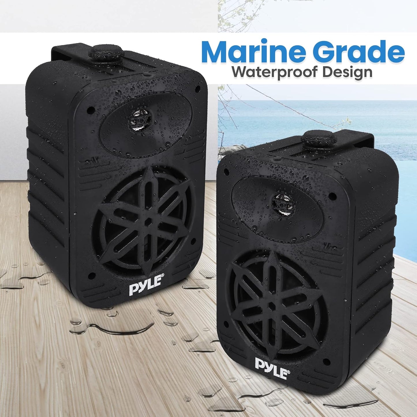 Pyle Indoor Outdoor Speakers Pair - 500 Watt Dual Waterproof 5.25” 2-Way Full Range Speaker System w/ 1/2” High Compliance Polymer Tweeter - in-Home, Boat, Marine, Deck, Patio, Poolside (Black)
