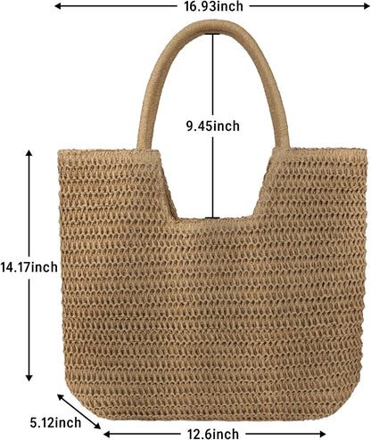 Straw Beach Bags for Women Large Beach Tote Bag Woven Shoulder Handbag Purse for Summer