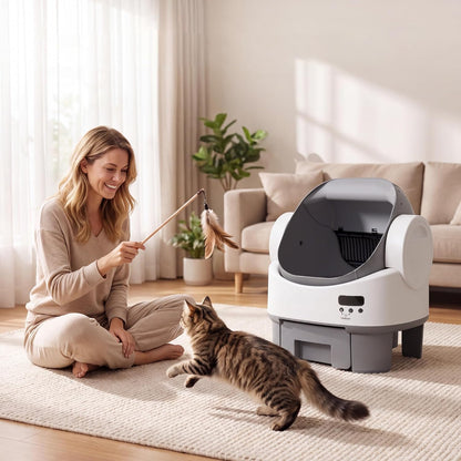 VICTONE Open-Top Self-Cleaning Cat Litter Box Plug & Play Multi-Cat, Grey
