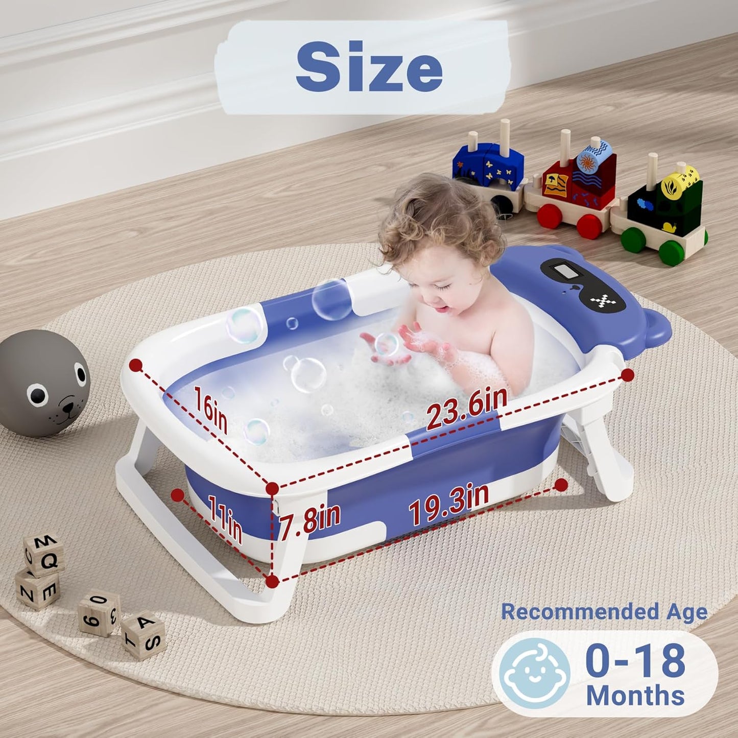 AVIDOR Baby Bathtub, Collapsible Baby Bathtub for Newborn to Toddler, Foldable Newborn Bathtub, Portable Infant Bath Tub for Travel with Soft Cushion, No-Slip Feet, Navy Blue