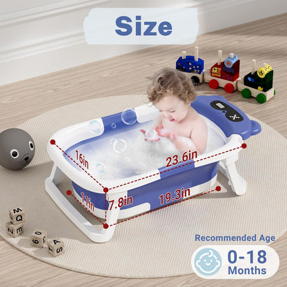 AVIDOR Baby Bathtub, Collapsible Baby Bathtub for Newborn to Toddler, Foldable Newborn Bathtub, Portable Infant Bath Tub for Travel with Soft Cushion, No-Slip Feet, Navy Blue