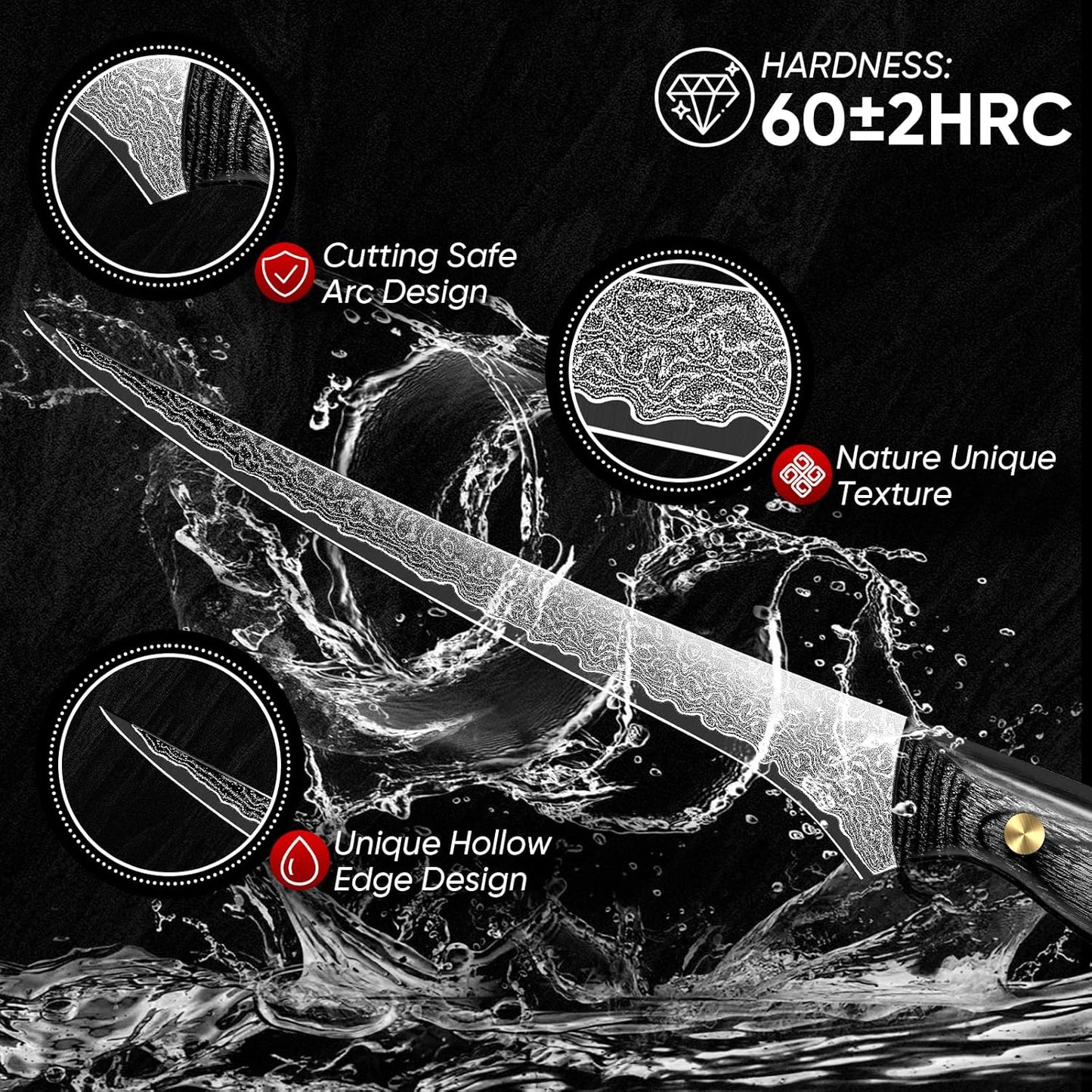Purple Dragon Damascus Fish Fillet Knife - 7 inch Flexible Boning Knife with VG10 Core, Kitchen Slicing Knife with Full Tang Handle, Birthday Dad Mom Gift