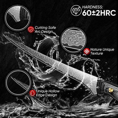 Purple Dragon Damascus Fish Fillet Knife - 7 inch Flexible Boning Knife with VG10 Core, Kitchen Slicing Knife with Full Tang Handle, Birthday Dad Mom Gift