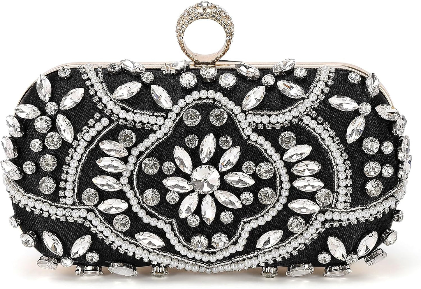 DTGN Evening Bags Clutch Purses for Women Formal, Beaded Clutch Rhinestone Handbags Shoulder Bag with Chain Sparkly