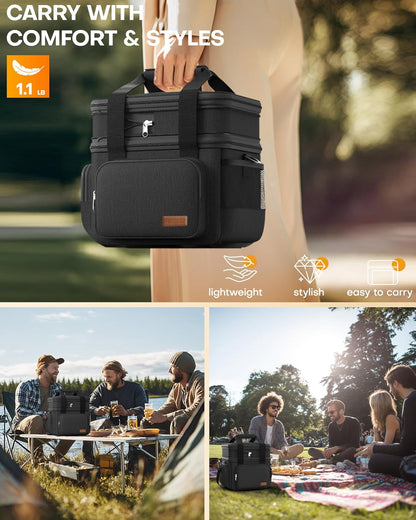 HOTOR Lunch Box for Men and Women - Leak-Proof Insulated Lunch Bag with Adjustable Shoulder Strap, Cooler Lunch Bag for Office, Picnic, Hiking, Beach, 1 Layer, Black, 11.0" x 7.1" x 8.3"