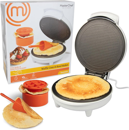 MasterChef Waffle Cone and Bowl Maker- Includes Shaper Roller and Bowl Press- Homemade Ice Cream Cone Baking Iron Machine, Fun Kitchen Appliance for Summer Parties & Gift Giving