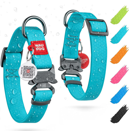 Waterproof Dog Collar - Adjustable Glow Dog Collar for Large Dogs, Small and Medium Dogs - Heavy Duty Dog Collars with Durable Metal Clasp and QR Dog Tag - Glow in The Dark Dog Collars