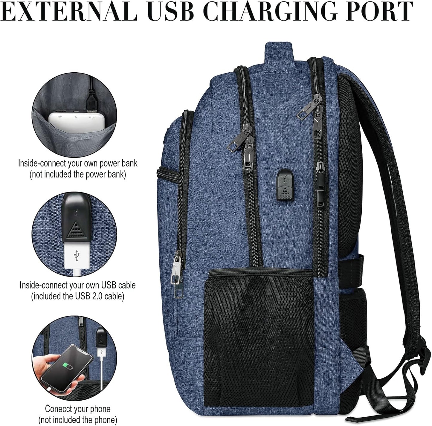 Backpack for Men and Women, School Backpacks for Teen Boys and Girls, Black Water Resistant Back Pack, Business Men Sturdy Computer Bag with USB Charging Port, Gifts