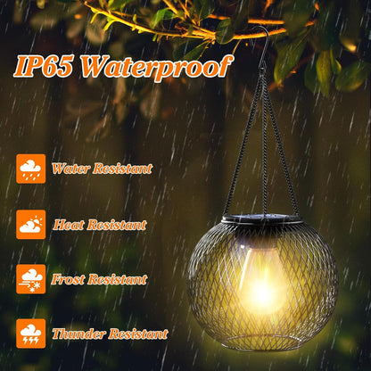 Solar Lanterns Outdoor,Hanging Metal Lanterns,4 Pack,Black Solar Lights Outdoor Waterproof Decorative Hanging Lanterns Christmas Halloween Lights for Yard Garden Patio Pathway Tree