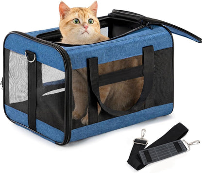 Conlun Cat Carrier Airline Approved, Soft-Sided Dog Carrier with Inner Safety Leash, Pet Transport Carrier for Small-Medium Cats Puppies up to 15 Lbs, Collapsible Travel Kitten Carrier Bag -Black M