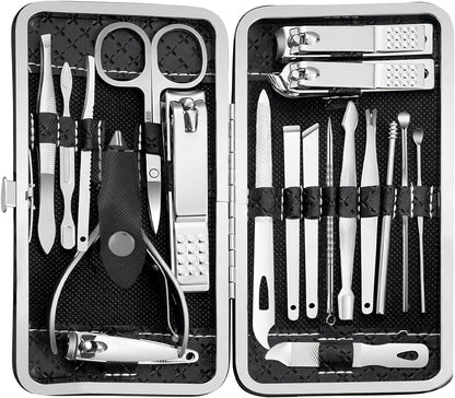 Manicure Set - 19 in 1 Professional Nail Clippers Pedicure Kit, Manicure Tool Kit, Stainless Steel Facial Grooming Set Kit, Gift Idea for Women, Men, Girls, Teens, Beige