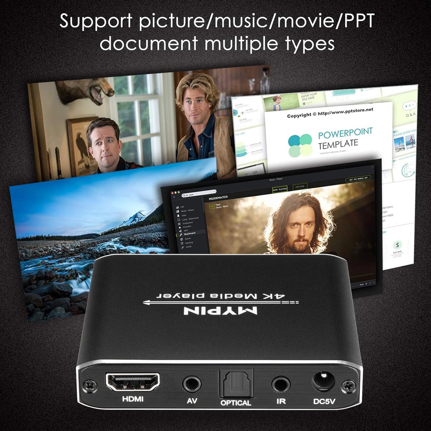 4K Media Player with Remote Control,Digital MP4 Player for 8TB HDD/USB Drive/TF Card/H.265 MP4 PPT MKV AVI Support HDMI/AV/Optical Out and USB Mouse/Keyboard-HDMI up to 7.1 Surround Sound…