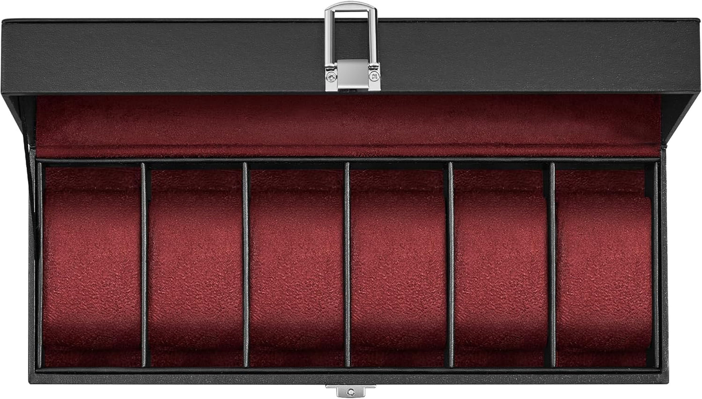 SONGMICS Watch Box, 6-Slot Watch Case, Watch Box Organizer, Black Synthetic Leather, Greenish Gray Lining UJWB06BK