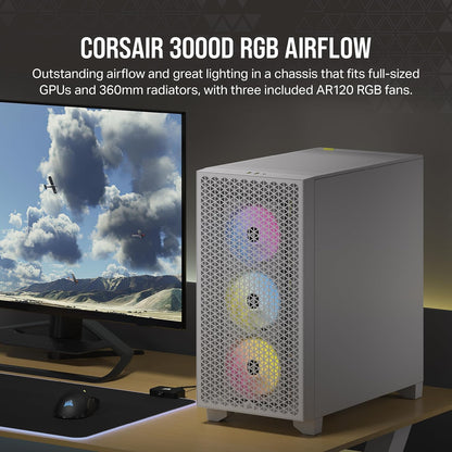 CORSAIR 3000D Airflow Mid-Tower PC Case – 2X SP120 Elite Fans – Four-Slot GPU Support – Fits up to 8X 120mm Fans – High-Airflow Design – Black
