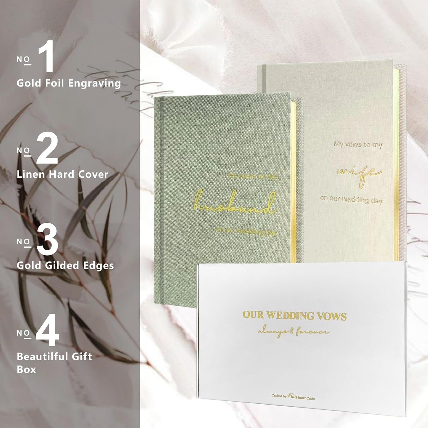 WeddingGiftsWedding Vow Books His and Hers Soft Touch Gold Foil Engraving Vow Books Wedding Essentials Wedding Accessories(TR-HH-Black)