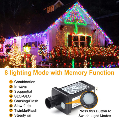 Haili Halloween Lights Outdoor, 105 FT 300 LED Halloween String Lights with Memory Function, Plug in 8 Mode String Lights for Halloween,Christmas,Party, Patio, House Decoration (Purple Orange)