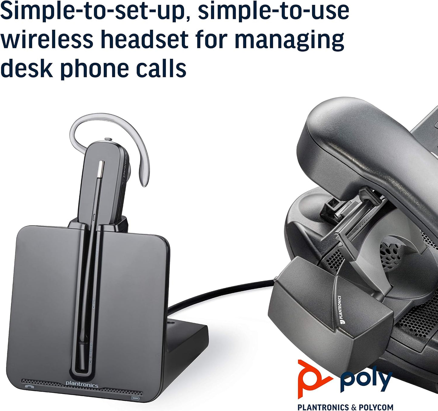 Plantronics - CS540 Wireless DECT Headset (Poly) - Single Ear (Mono) Convertible (3 wearing styles) - Connects to Desk Phone - Noise Canceling Microphone