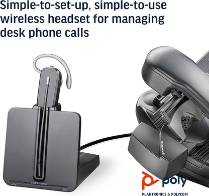 Plantronics - CS540 Wireless DECT Headset (Poly) - Single Ear (Mono) Convertible (3 wearing styles) - Connects to Desk Phone - Noise Canceling Microphone