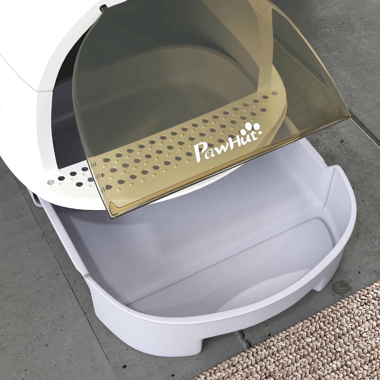 PawHut Cat Litter Box with Lid, Drawer Style Enclosed Kitty Litter Box with Front Door Flap, Scoop, Handle, Easy Clean, Cat Litter Tray for Small and Medium Cats, Green