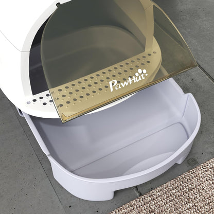 PawHut Cat Litter Box with Lid, Drawer Style Enclosed Kitty Litter Box with Front Door Flap, Scoop, Handle, Easy Clean, Cat Litter Tray for Small and Medium Cats, Green