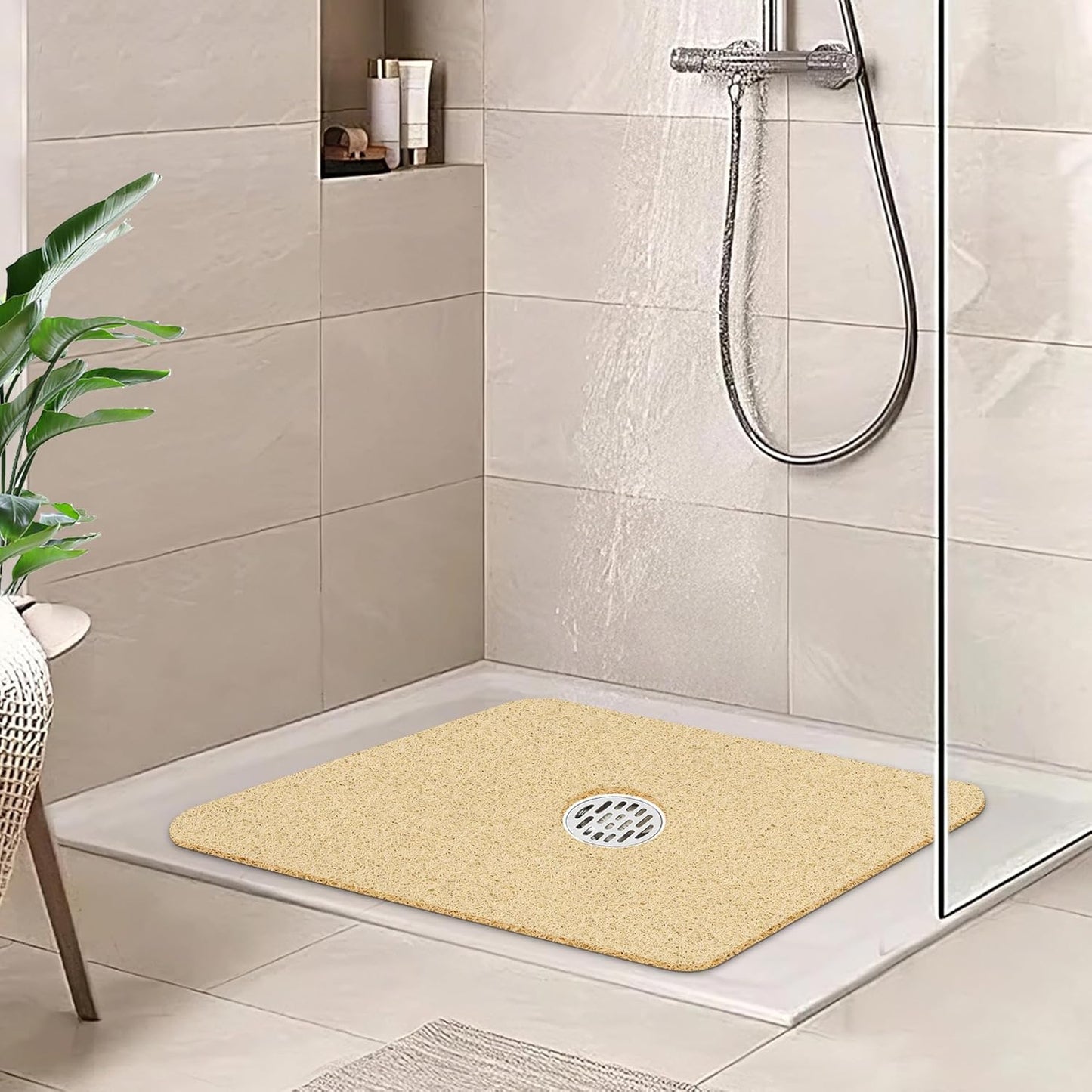 HITSLAM Shower Mat Non Slip, 24 x 16 Inch Bathtub Mat Non Slip with Drain, Soft PVC Loofah Bath Mat for Tub, Quick Drying Bathroom Shower Mat, Grey