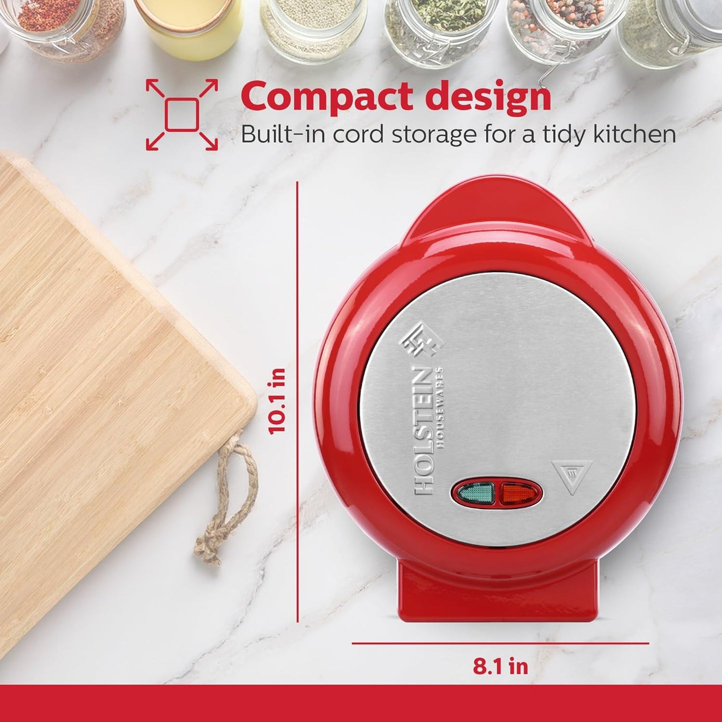 Holstein Housewares Non-Stick 6-Section Multi-Food Maker - Arepas, Mini Pancakes, Corncakes and More, 6-PC, Red/Black