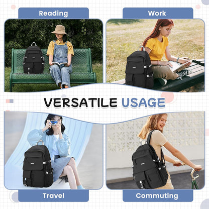 School Backpack for Women Men College High School Bags for Boys Girls Casual Daypack Laptop Backpack Waterproof Black Bookbag Travel Rucksack