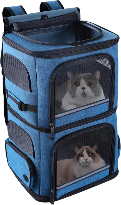 Double Cat Carrier for 2 Cats,Dog Backpack Carrier for Medium Dogs,Double Compartment Pet Carrier Backpack for Dual Pets,for Outdoor Traveling/Stroll and Picnic