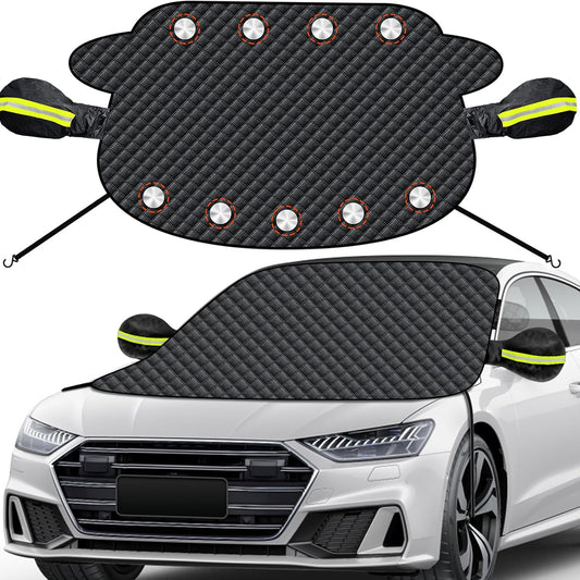 Windshield Snow Cover – Magnetic Car Snow Windscreen Cover & Sunshade – 9 Strong Magnets + Side Wing Mirror Covers – Frost Guard for Cars, SUVs & Trucks (Black, 145 × 118 cm) - PuriLite