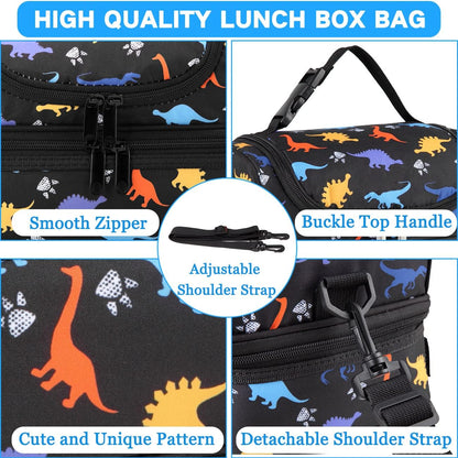 VASCHY Lunch Box Bag Men, Insulated Two Compartments Bento Cooler Bags for Adults/Women/Kids for School,Daycare,Kindergarten,Picnic Black