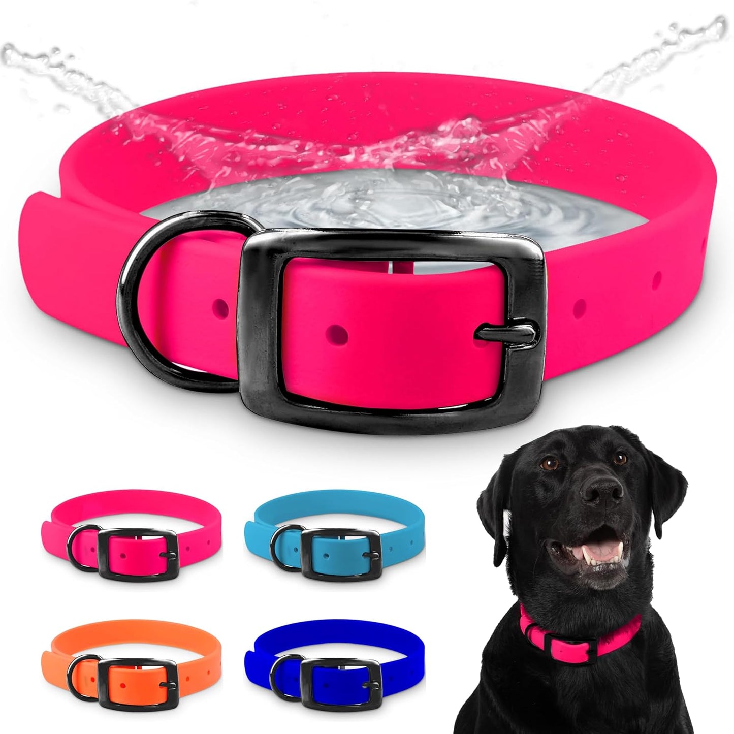 Regal Dog Products Large Pink Waterproof Hunting Dog Collar with Heavy Duty Black Hardware Buckle & D Ring | Custom Fit Vinyl-Coated Webbing Water Resistant Collar for Small, Medium & Large Dogs