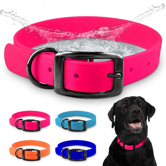 Regal Dog Products Large Pink Waterproof Hunting Dog Collar with Heavy Duty Black Hardware Buckle & D Ring | Custom Fit Vinyl-Coated Webbing Water Resistant Collar for Small, Medium & Large Dogs