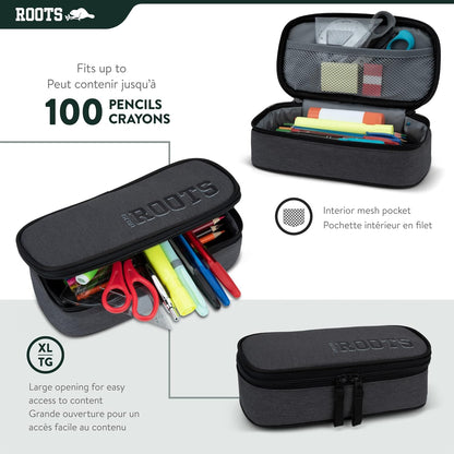 Roots Athletic 3-in-1 Matching Water Resistant Teen Backpack and Lunch Bag Set with Bonus Pencil Case - Made from 100% Recycled Fabrics - 34 litres, Blue Black Navy Camo, XL